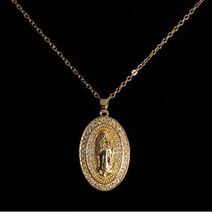Gold Virgin Mary Guadalupe Medallion Necklace with Intricate Detailing